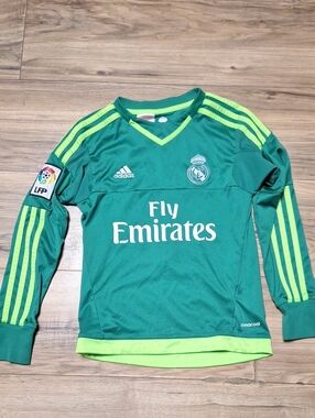 adidas Kids Real Madrid Long Sleeve Jersey in Green with Lime Accents